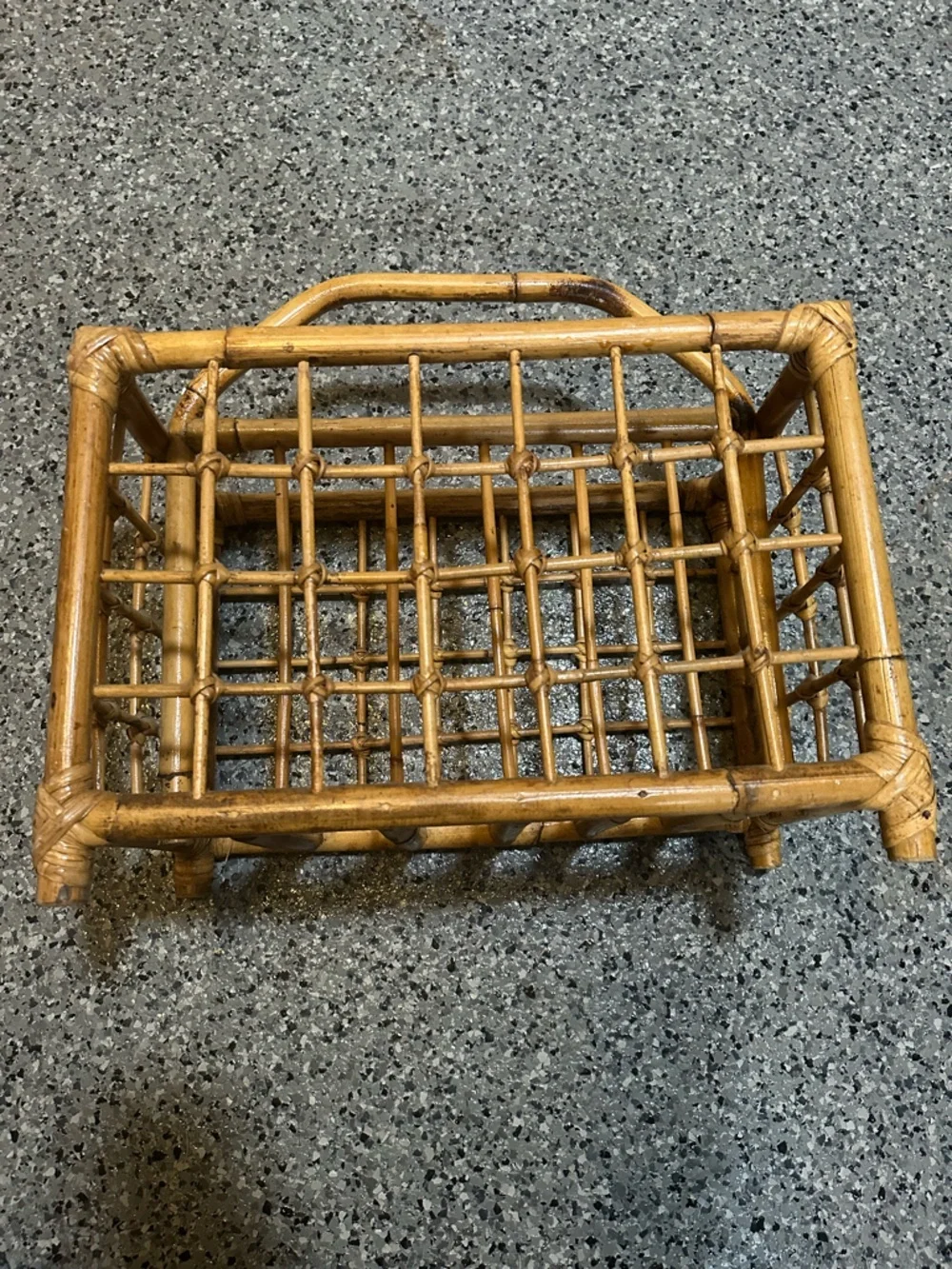 Vintage Mid Century Rattan Bamboo Magazine Rack MCM Boho Record Holder 60s 70s